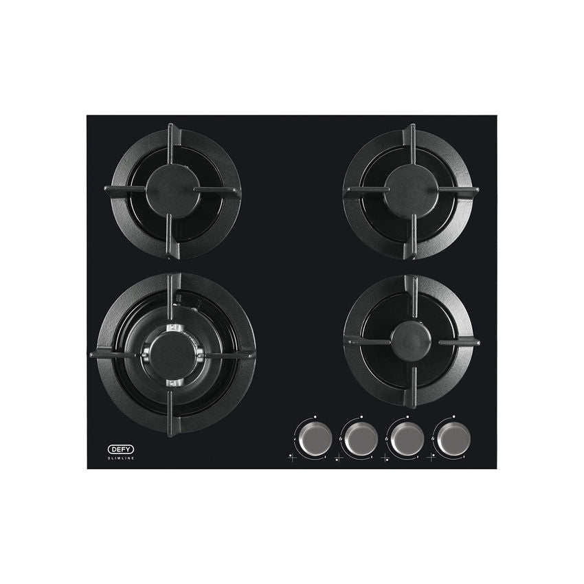 DEFY 60CM SLIMLINE GAS ON GLASS HOB WITH WOK - BLACK DHG604