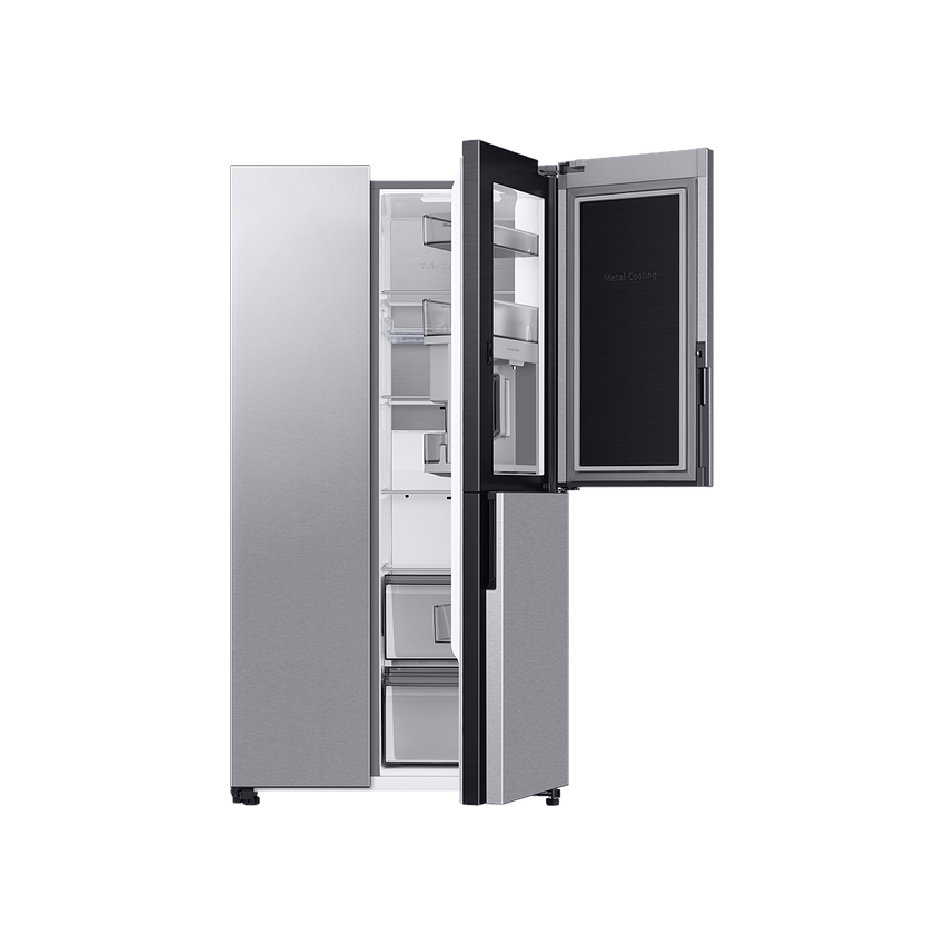 SAMSUNG 595L NETT FOOD SHOWCASE SIDE BY SIDE FRIDGE WITH BEVERAGE CENTRE™ - CLEAN STEEL FINISH