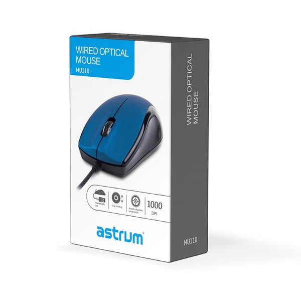 Astrum MU110 3B Wired Large Optical USB Mouse Blue A82011-C